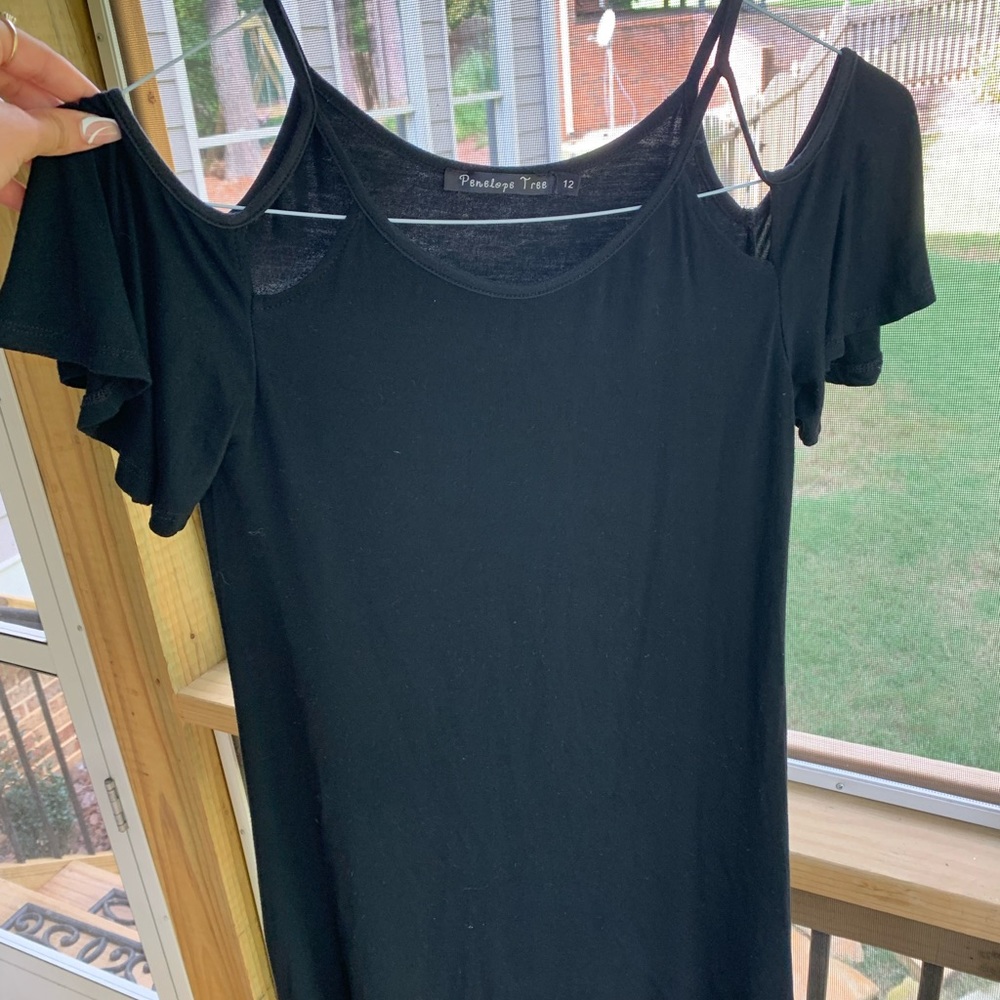long black dress w/ shoulder detail